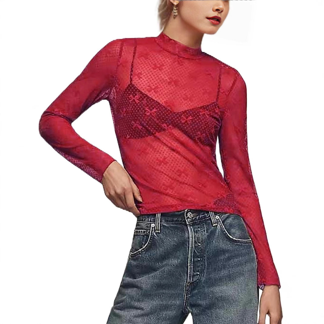 Lace Mesh Bottoming Shirt Sexy Hot Blouses