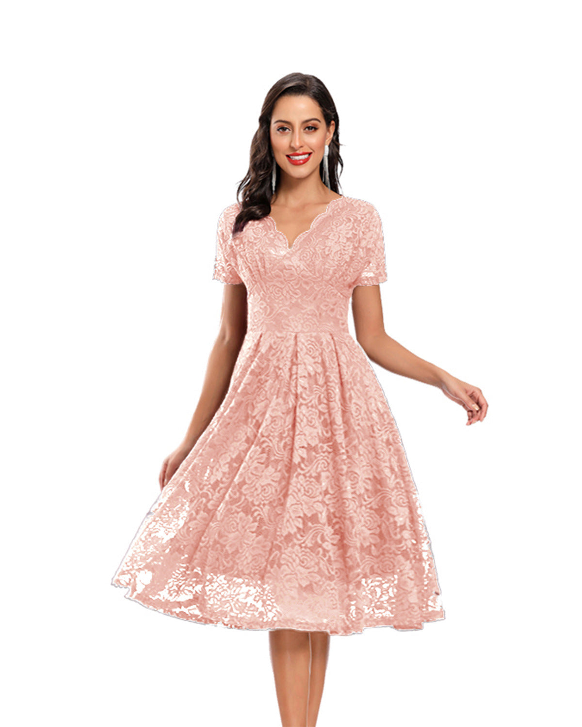 Women's Vintage Collar Mid-length Lace Swing Dress Dresses