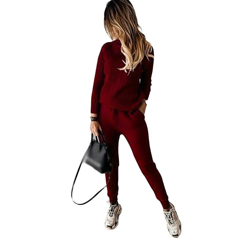 Women's Turtleneck Solid Color Fashion Casual Trousers Sweaters