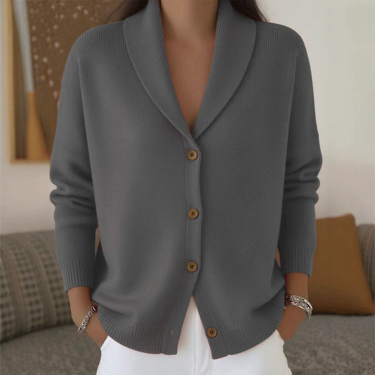 Women's Lazy Style Lapel Button Solid Color Long Cardigans