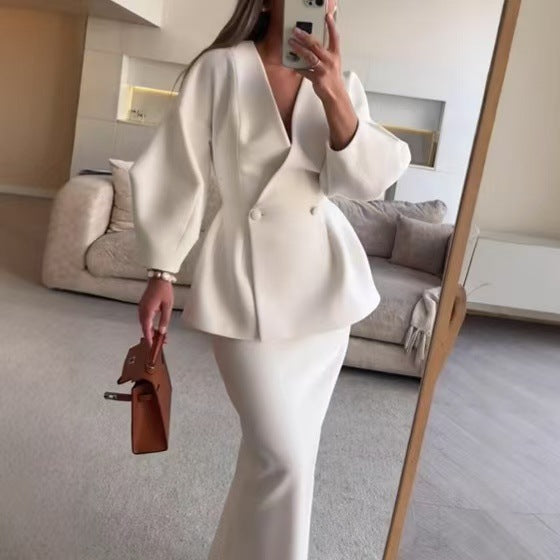 Fashion Solid Color Bandage Dress Slim Suits
