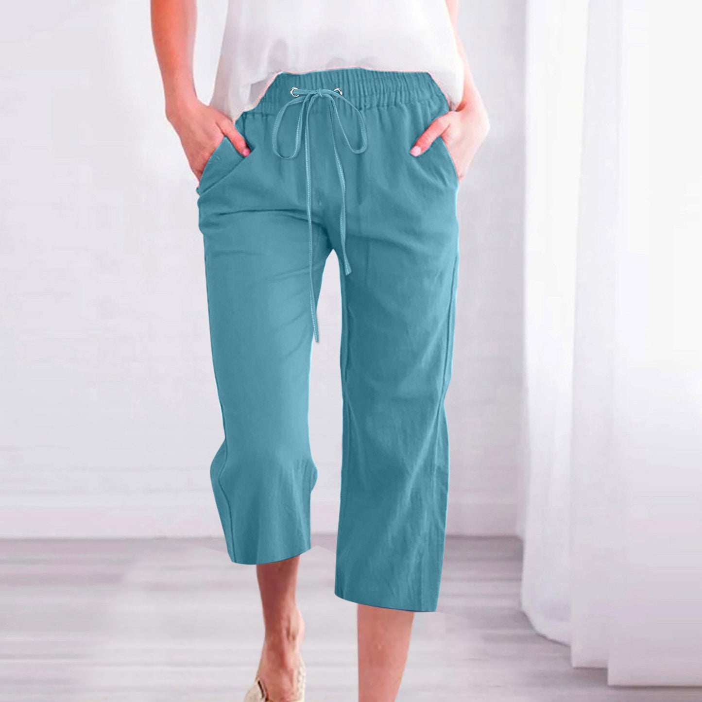 Women's Cotton Linen Casual Loose Straight Pocket Pants