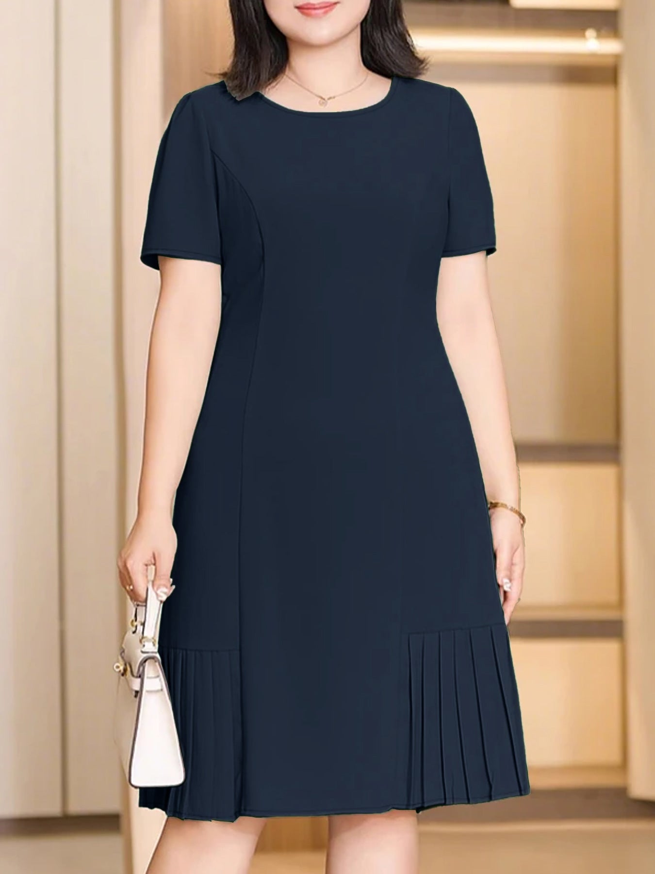 Women's Round Neck Sleeve Casual A- Line Dress