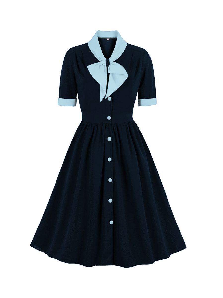 Women's Vintage Style Dress Bow Elegant Dresses