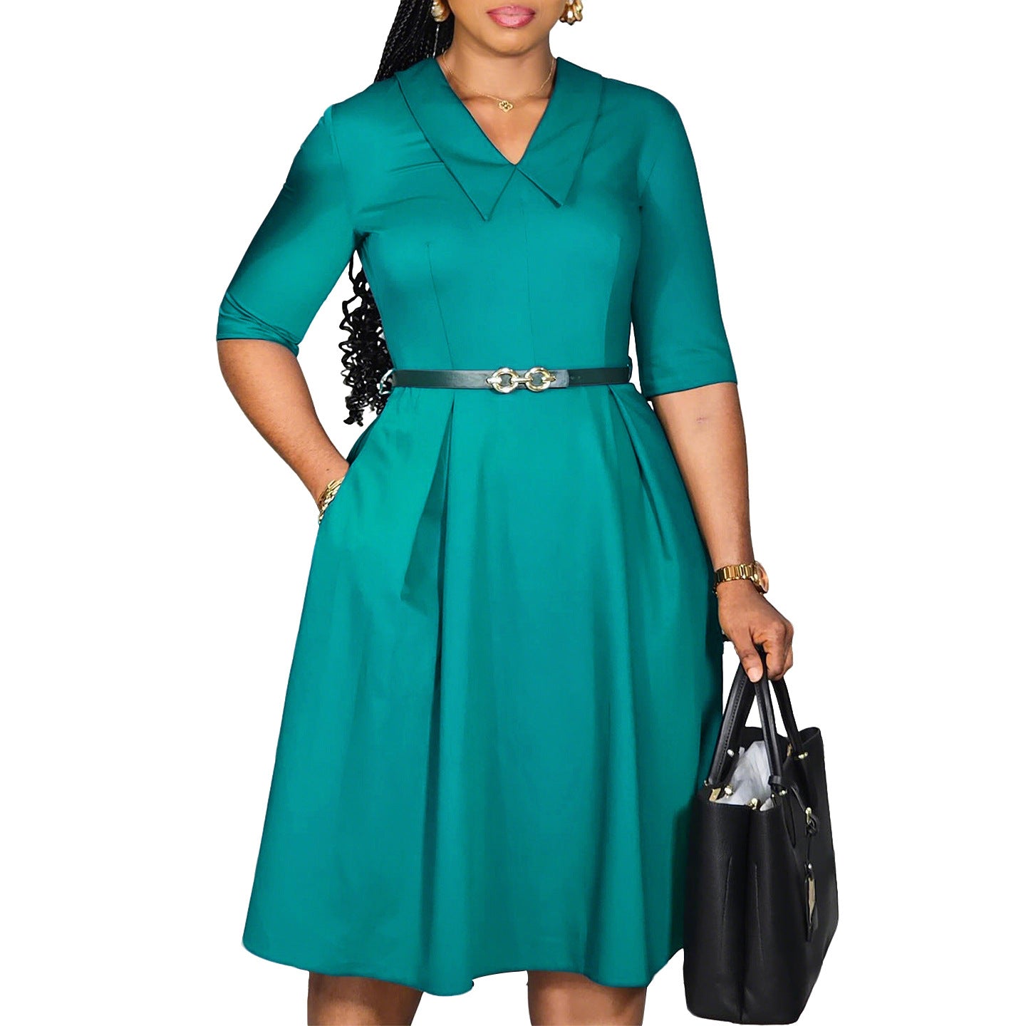 Women's Fashion Elegant Solid Color Half Sleeve Dress