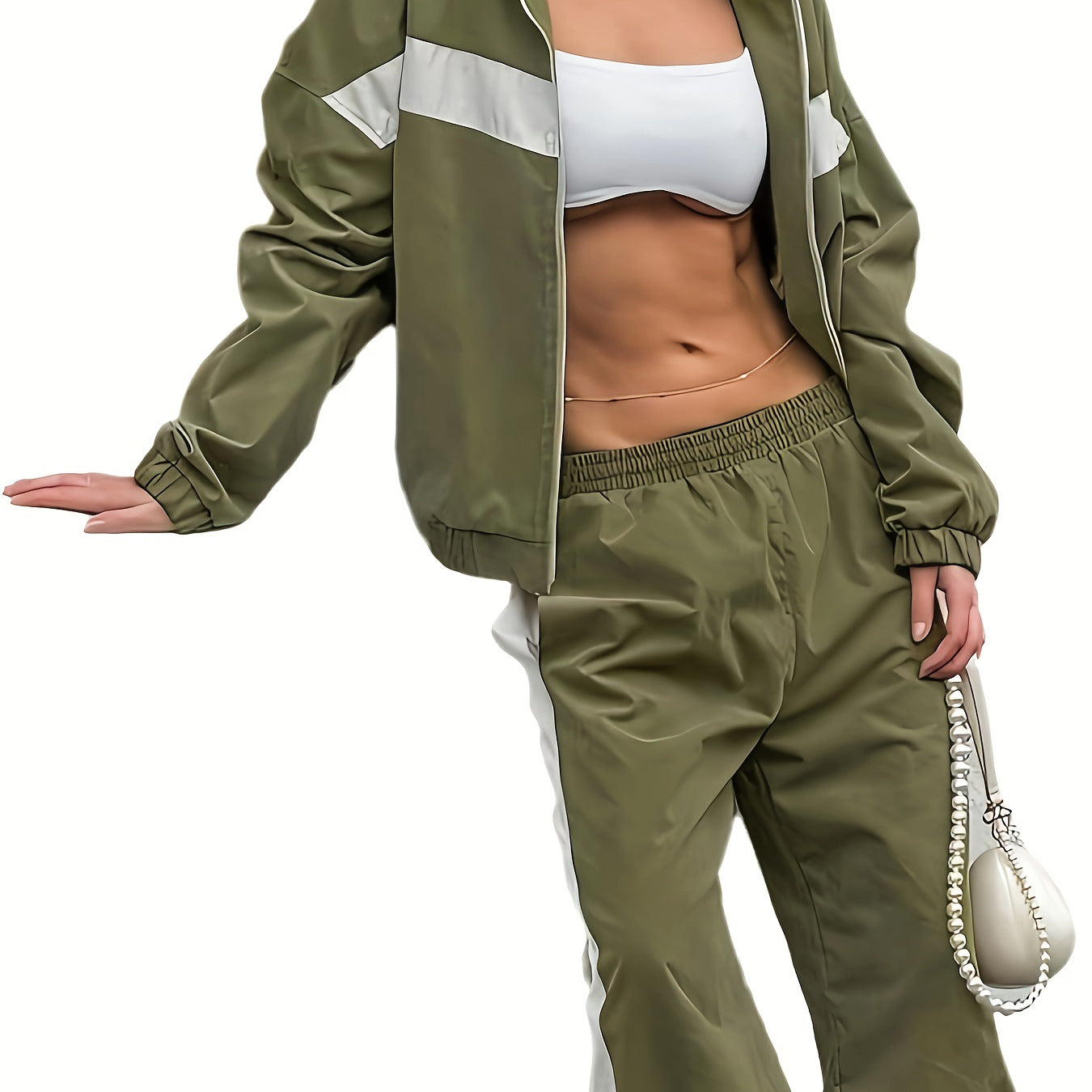 Color Stitching American Sports Commuter Two-piece Set Female Leisure Fashion Casual Suit