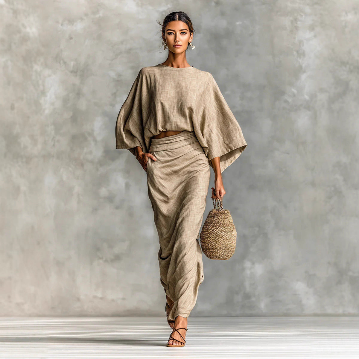 Women's Matching Batwing Sleeve Versatile Pocket Back Suits