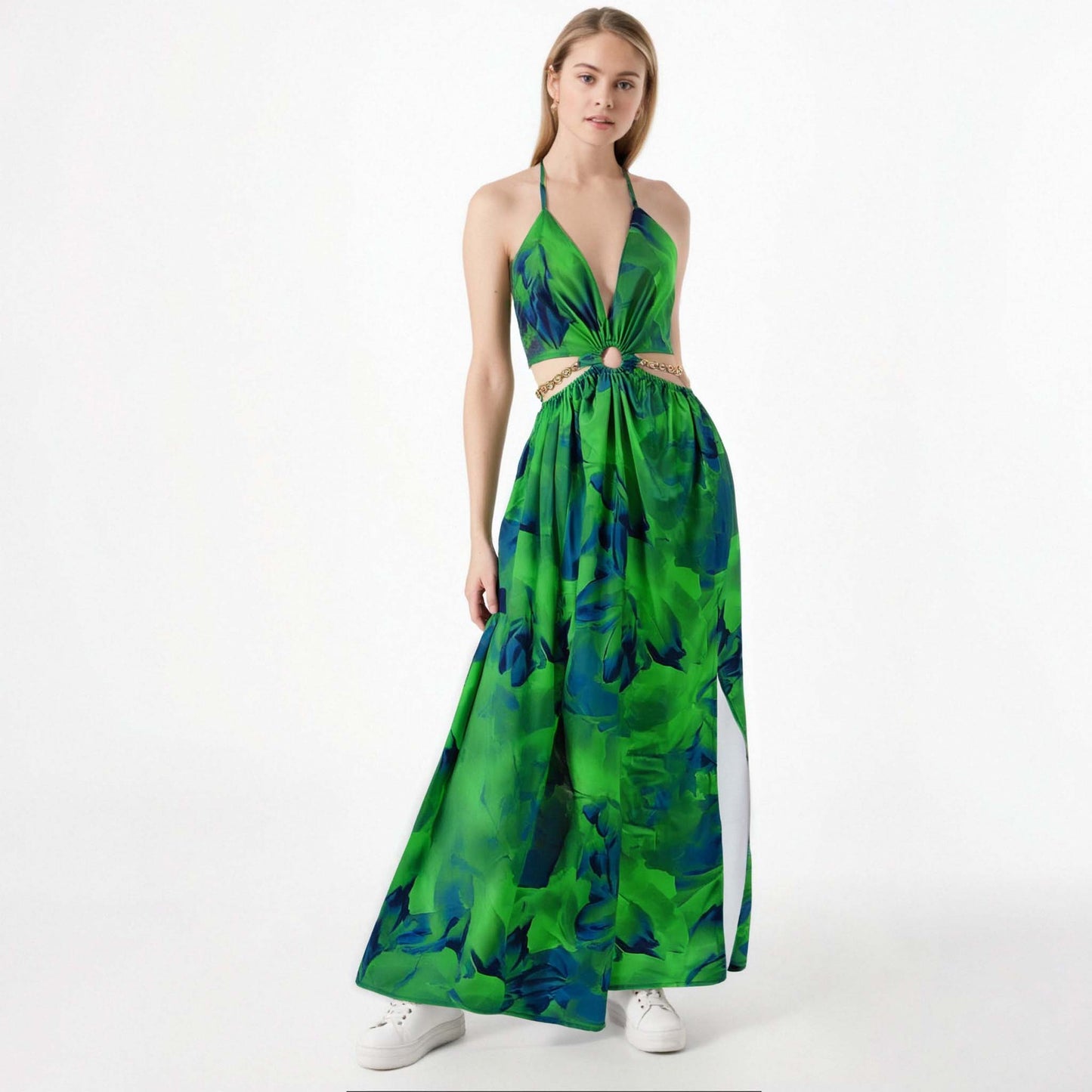 Women's Printed Large Slightly Fat Mid-length Sling Dress