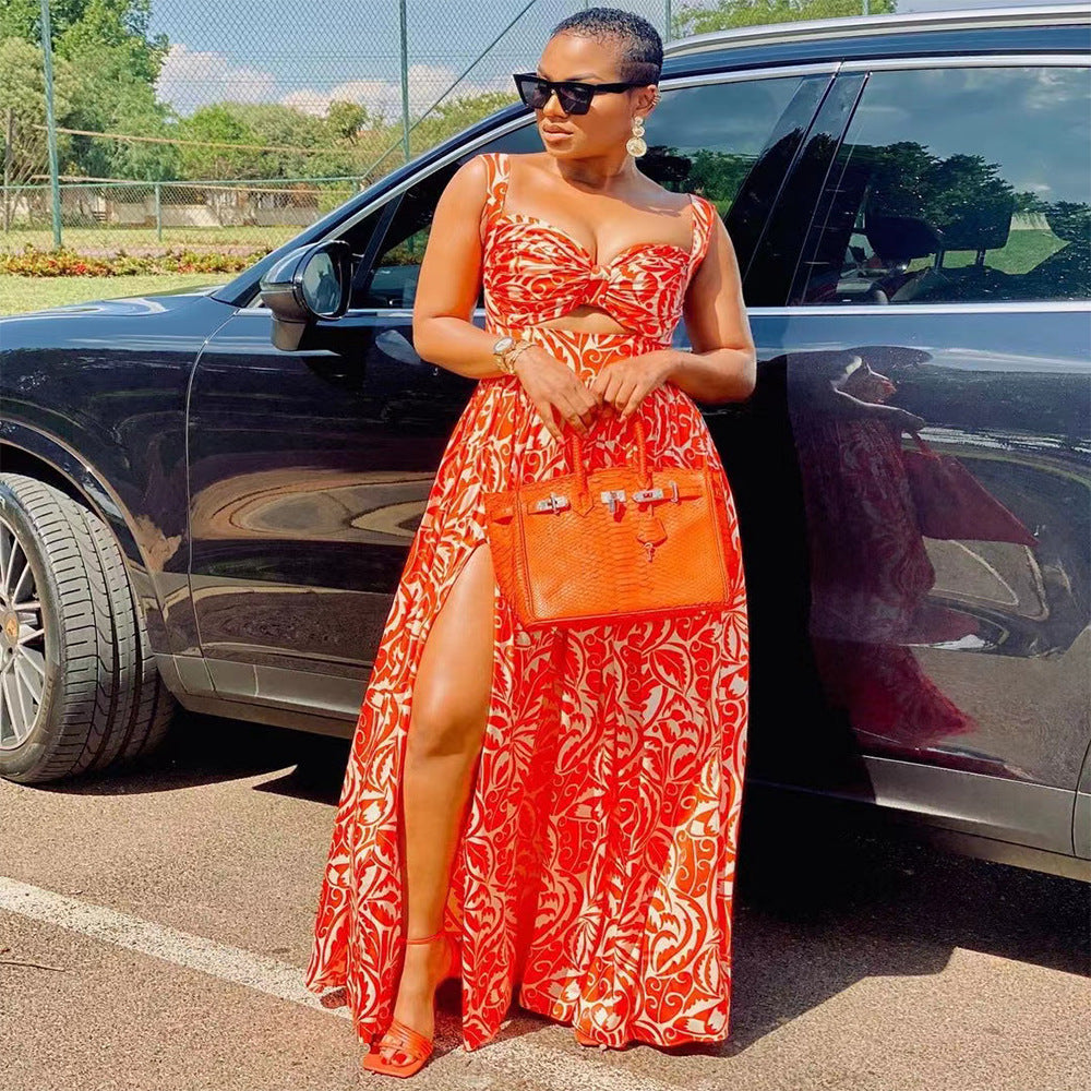 Women's Summer Fashion Sexy Floral Print Split Dress