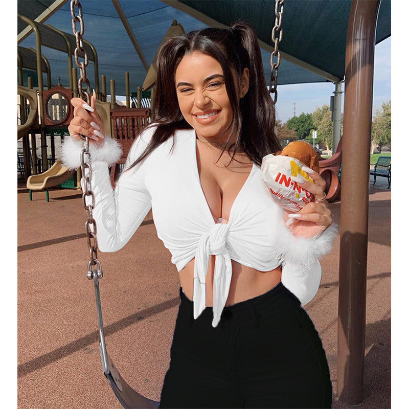 Women's Spring Long-sleeved T-shirt With Exposed Umbilical Blouses