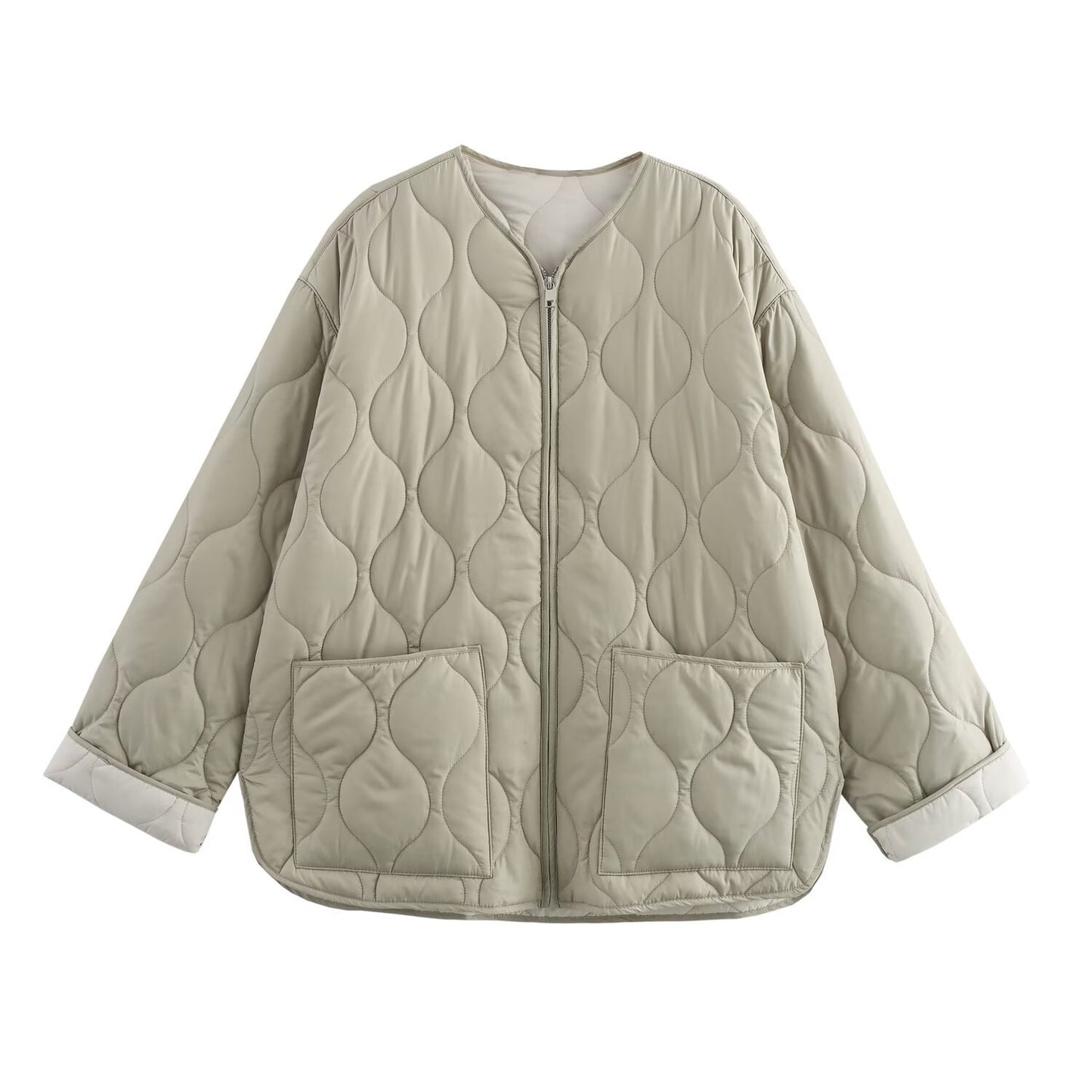 Women's Round Neck Diamond Plaid Embossed Loose Coats