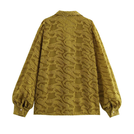 Women's Spring Long Sleeve Texture Lantern Shirt Blouses