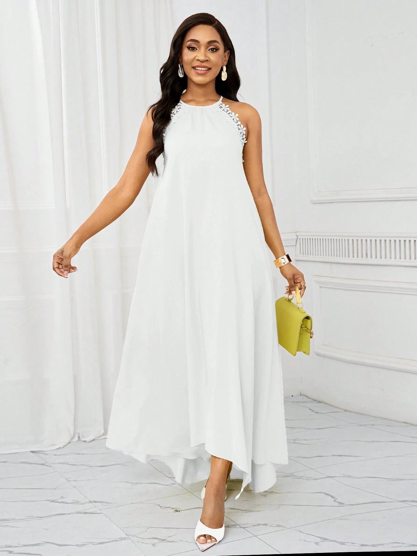 Summer White Elegant Holiday Suspender Lady Sexy Halter Backless Dress