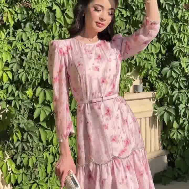 Women's Temperament Long Sleeves Printed Lady Irregular Dresses