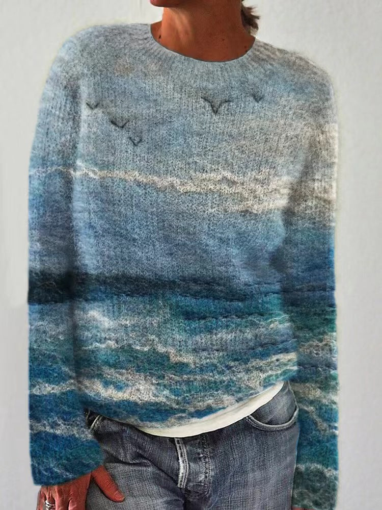 Women's Pattern Pullover Casual Loose Long Sleeve Women's Sweater