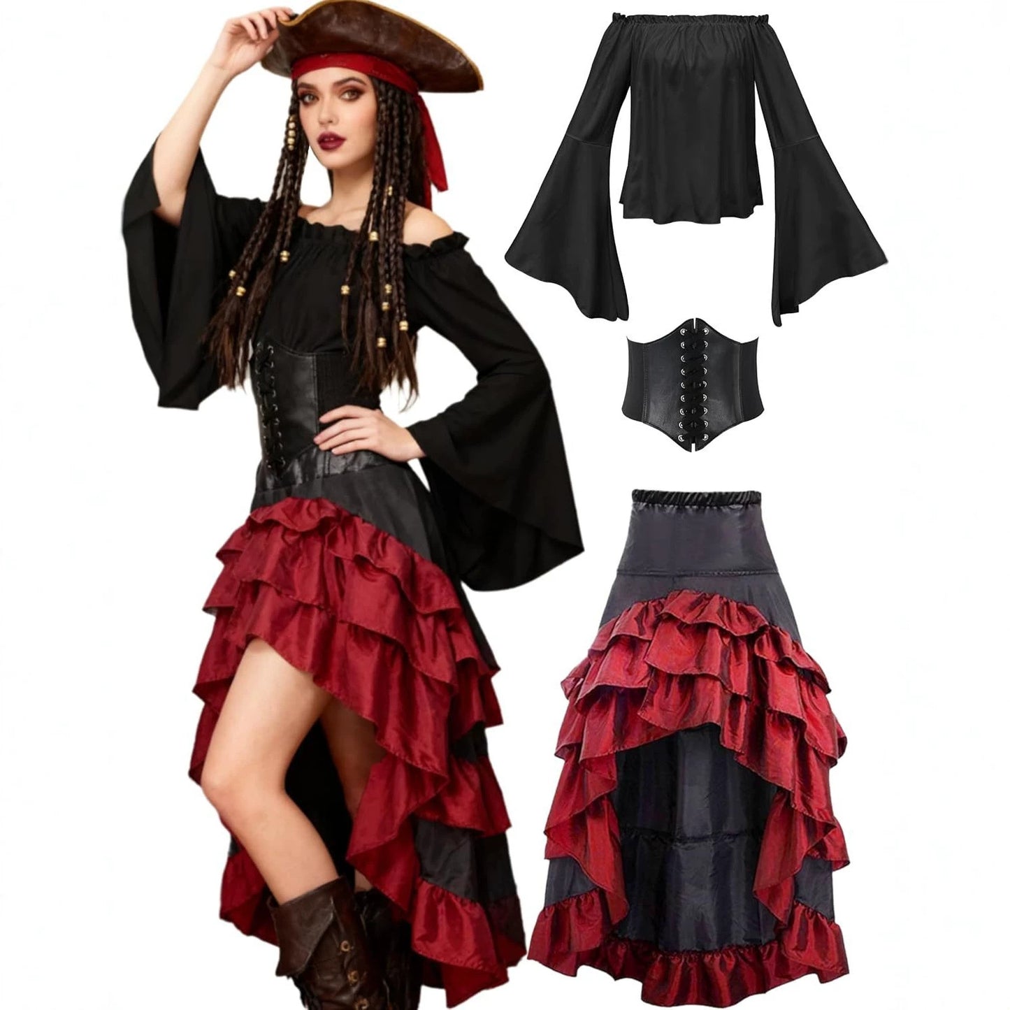 Halloween Artistic Front Back Length Ruffled Long Medieval Pirate Plastic Dress