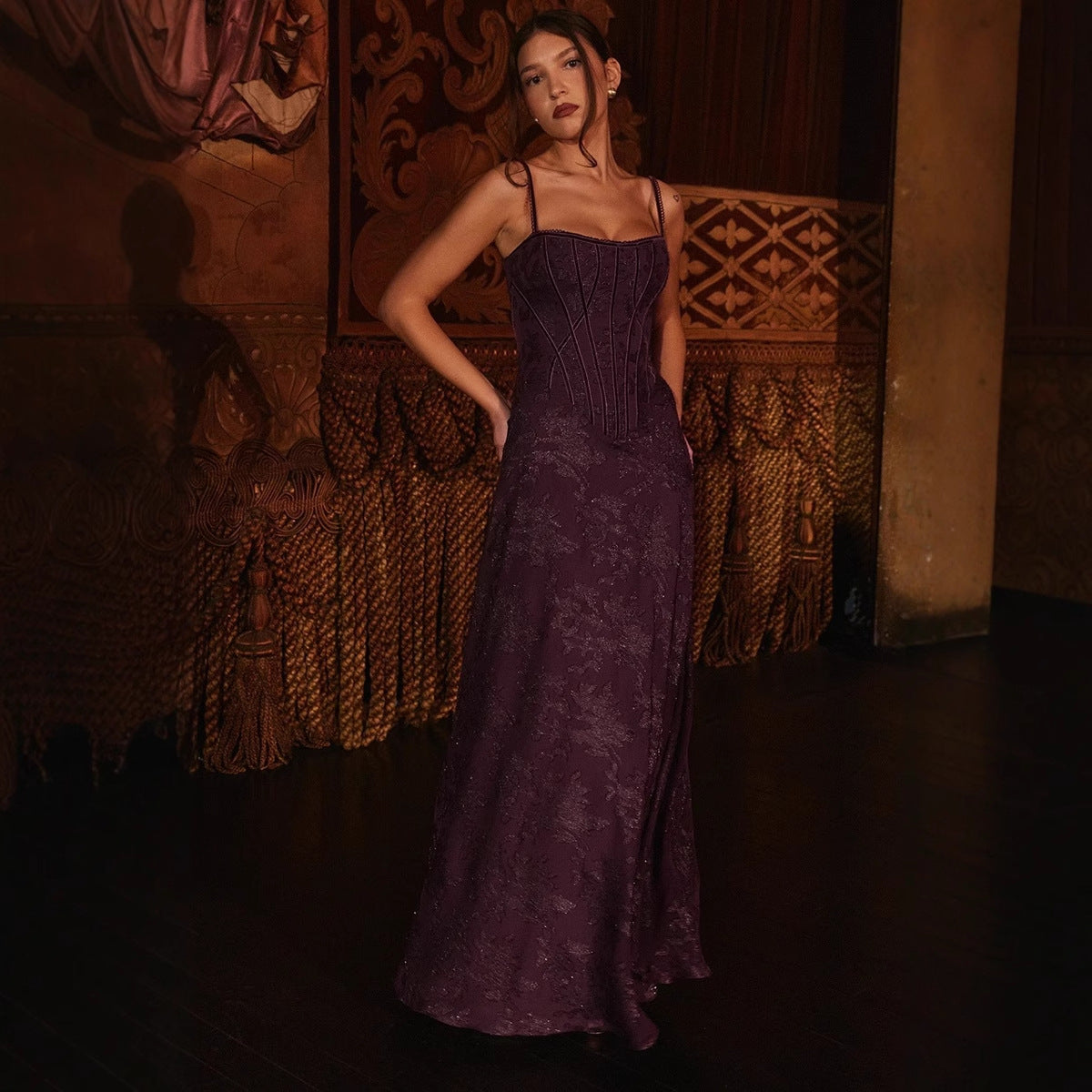 Women's Sling Tulle Formal Dress Flower Lace Dresses