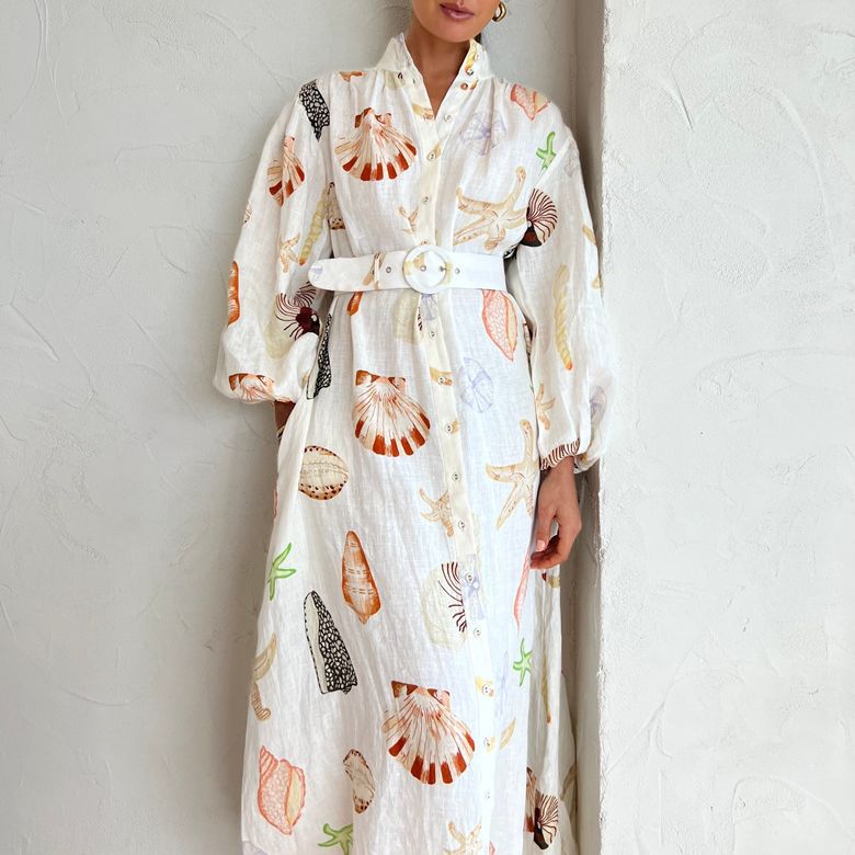 Long Casual Lantern Sleeve Fashion Printing Dress