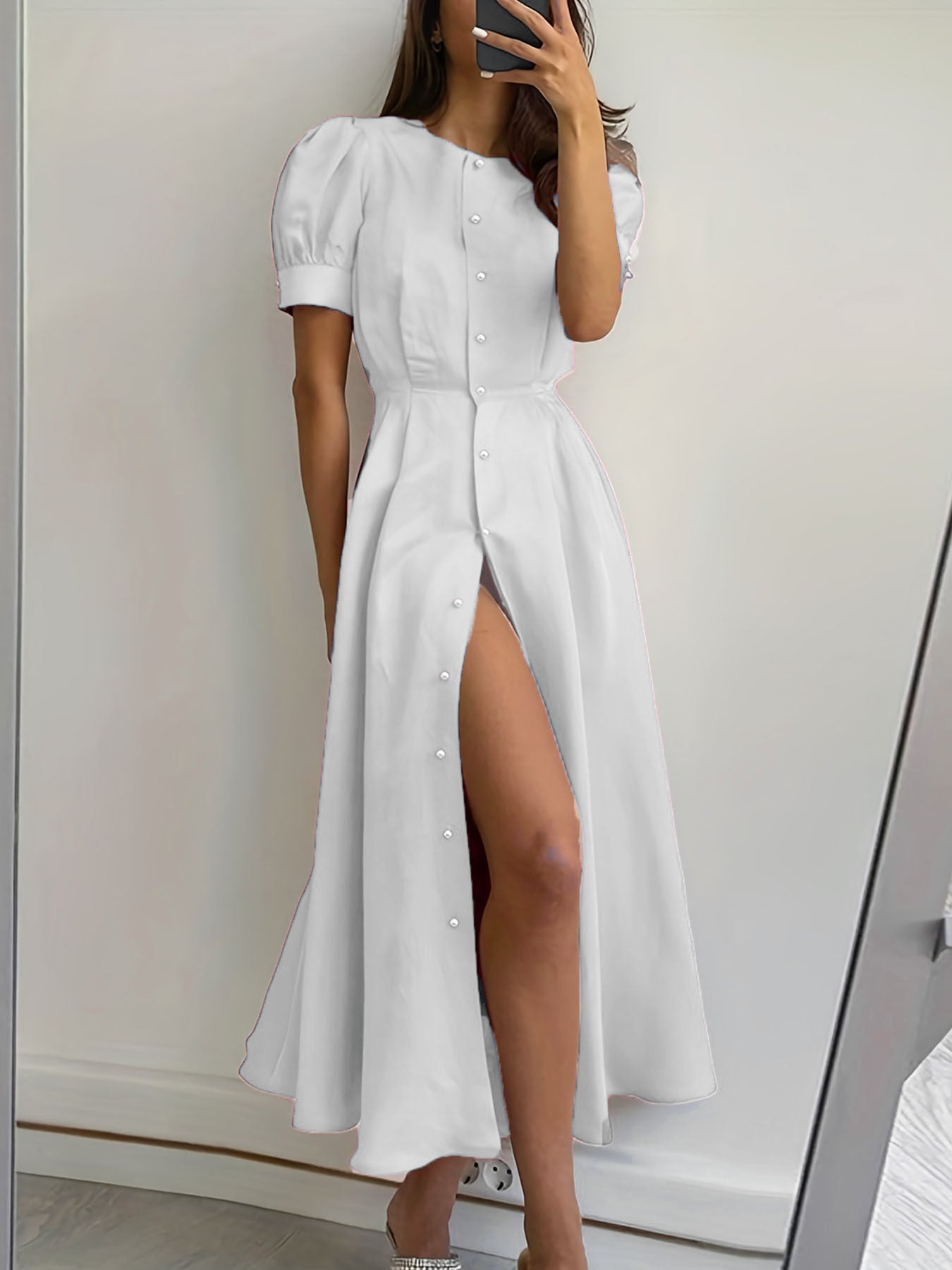 Want Temperament Slim High Waist Button Dress
