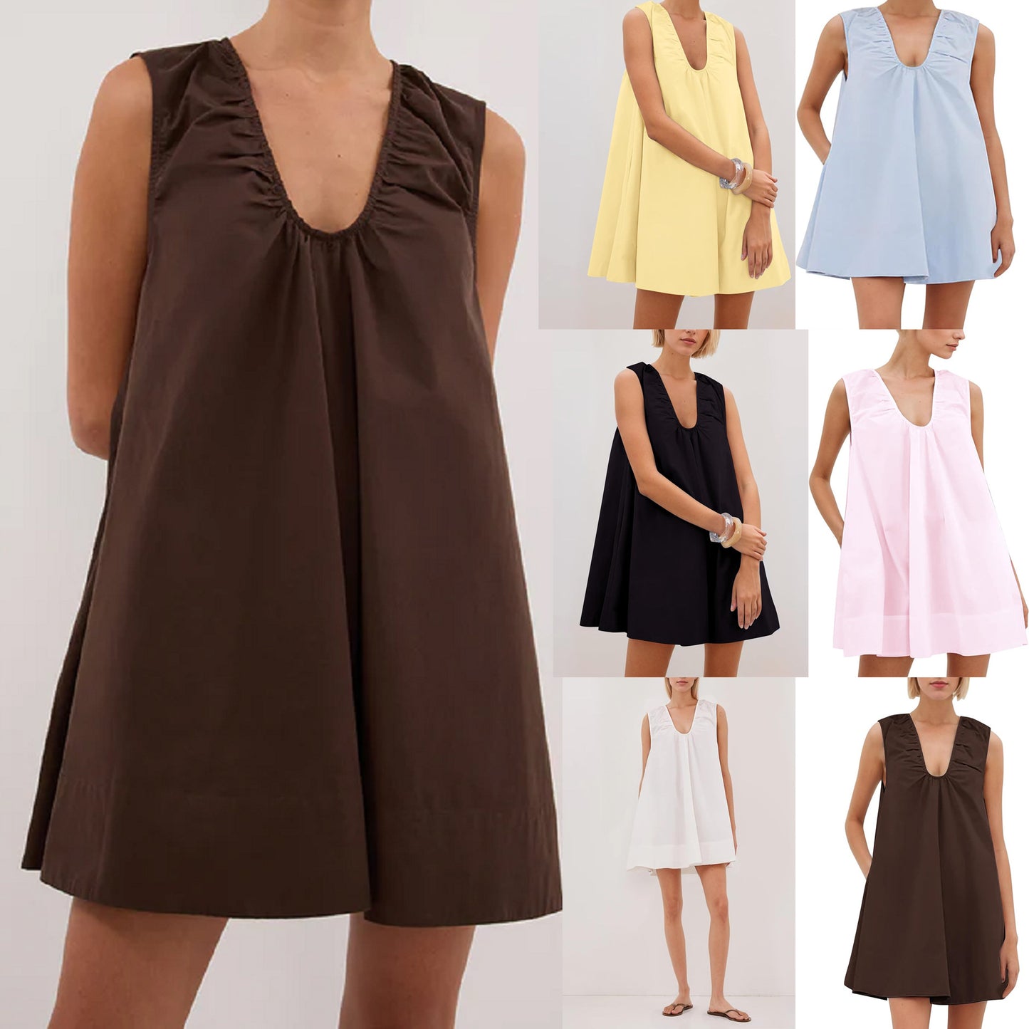 Fashionable Commuter Pleated Loose A- Line Sleeveless Solid Color Dress