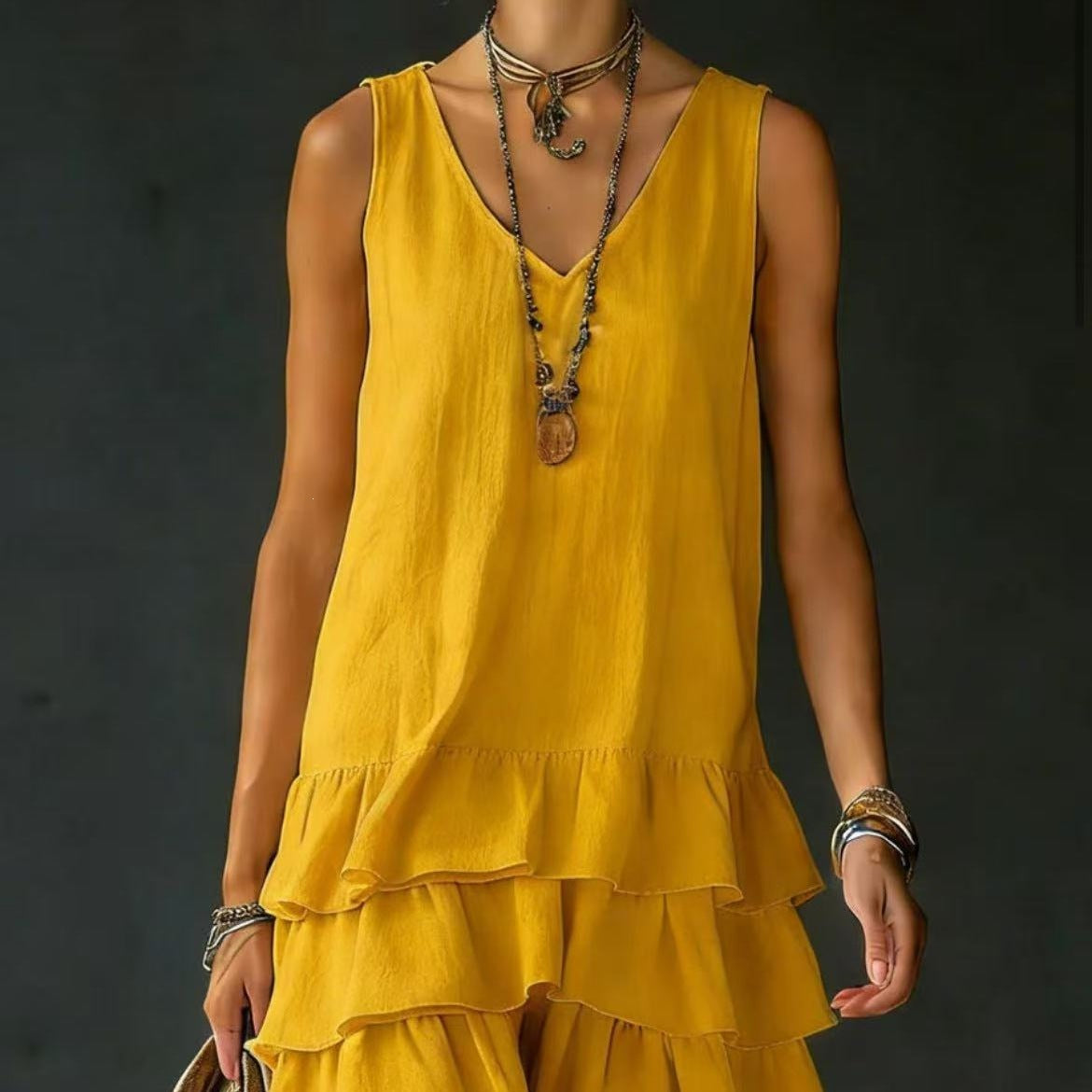 Women's Fashion Wear Loose Casual Solid Color Side Dress
