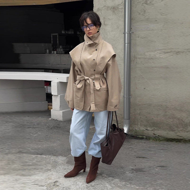 Autumn Elegant British Stand-up Collar Cinched Coats
