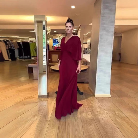 Solid Color Batwing Sleeve High Waist Dresses