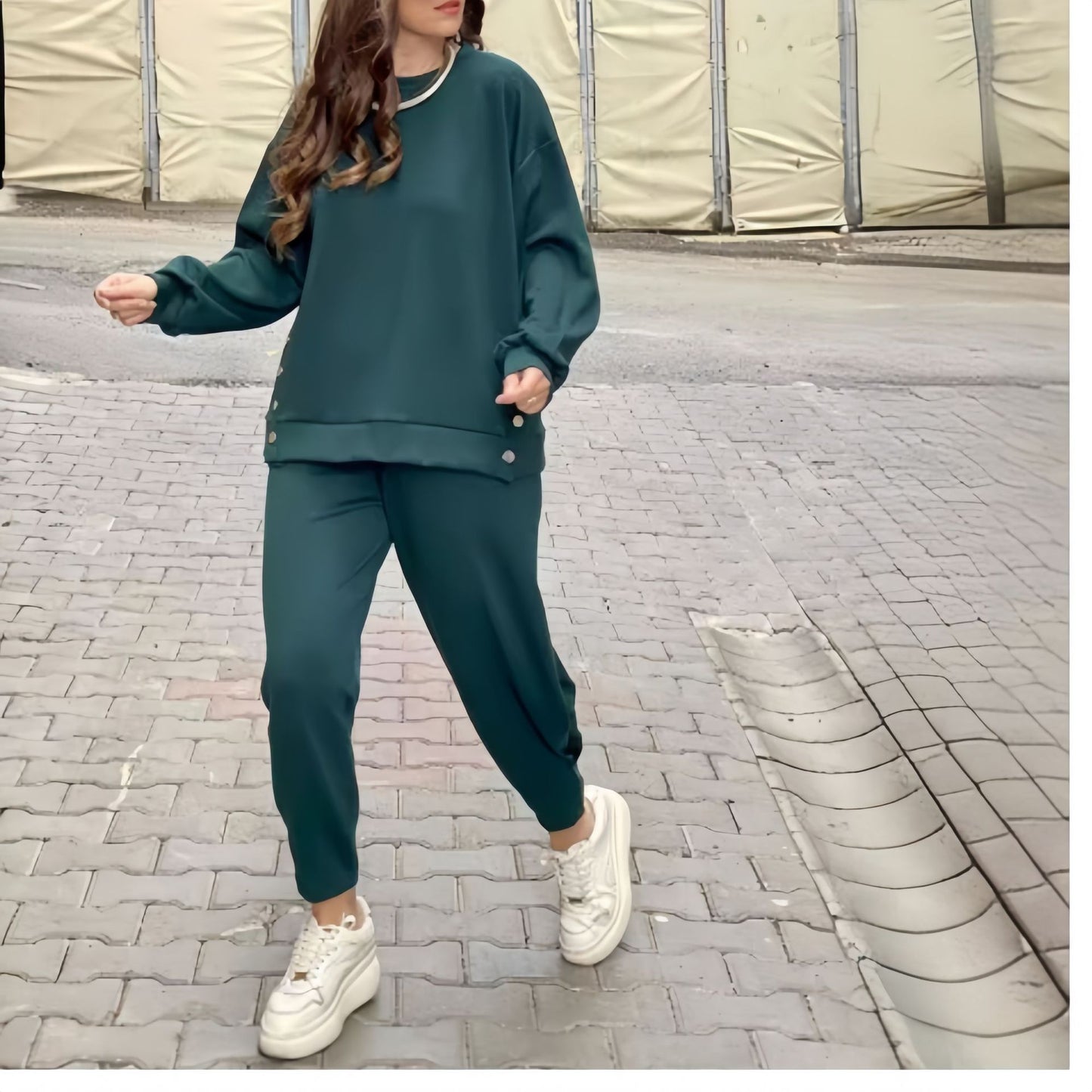 Women's Metal Button Split Long Sleeve Sports Casual Suits