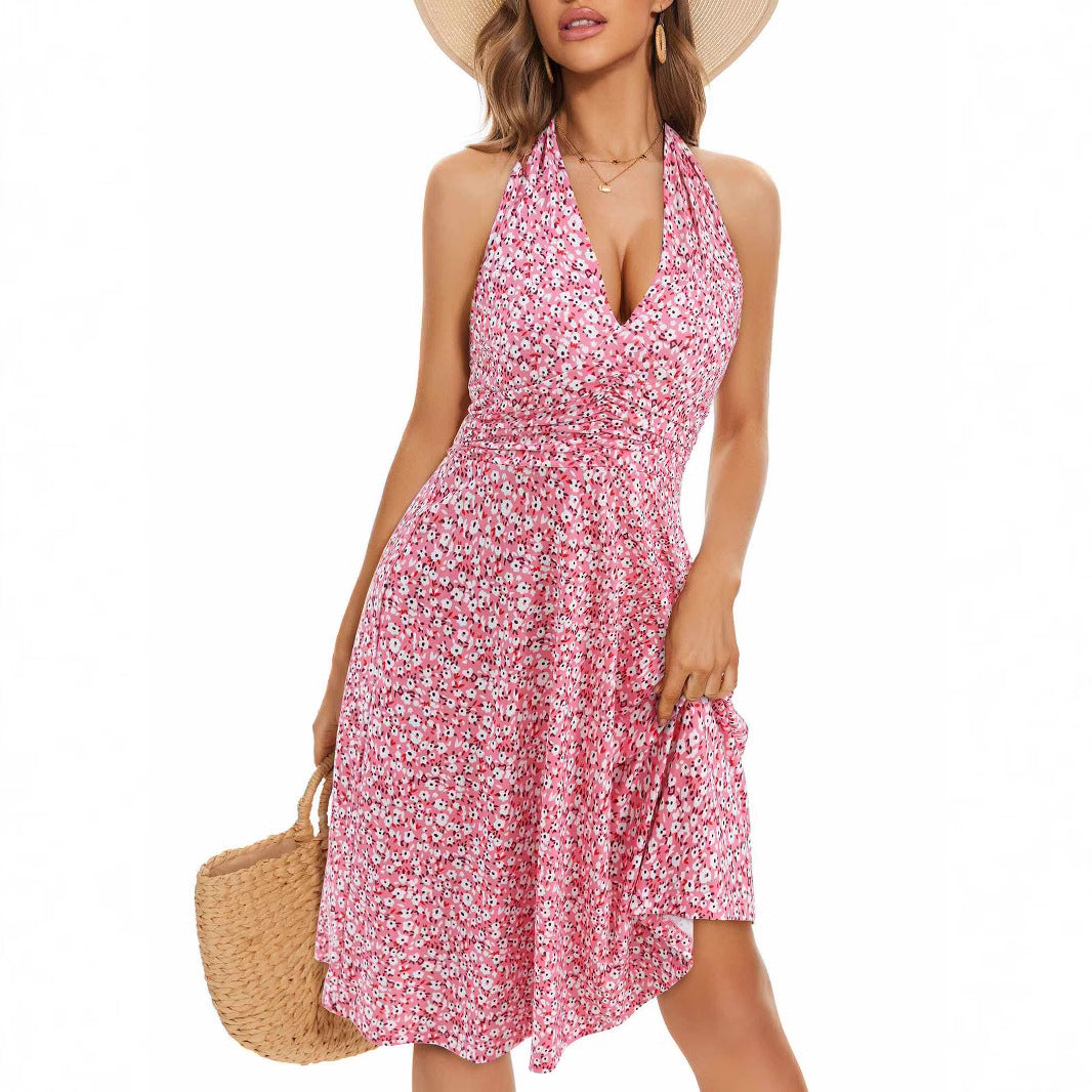 Women's Halter Bohemian Pocket Elastic Waist Simple Vests