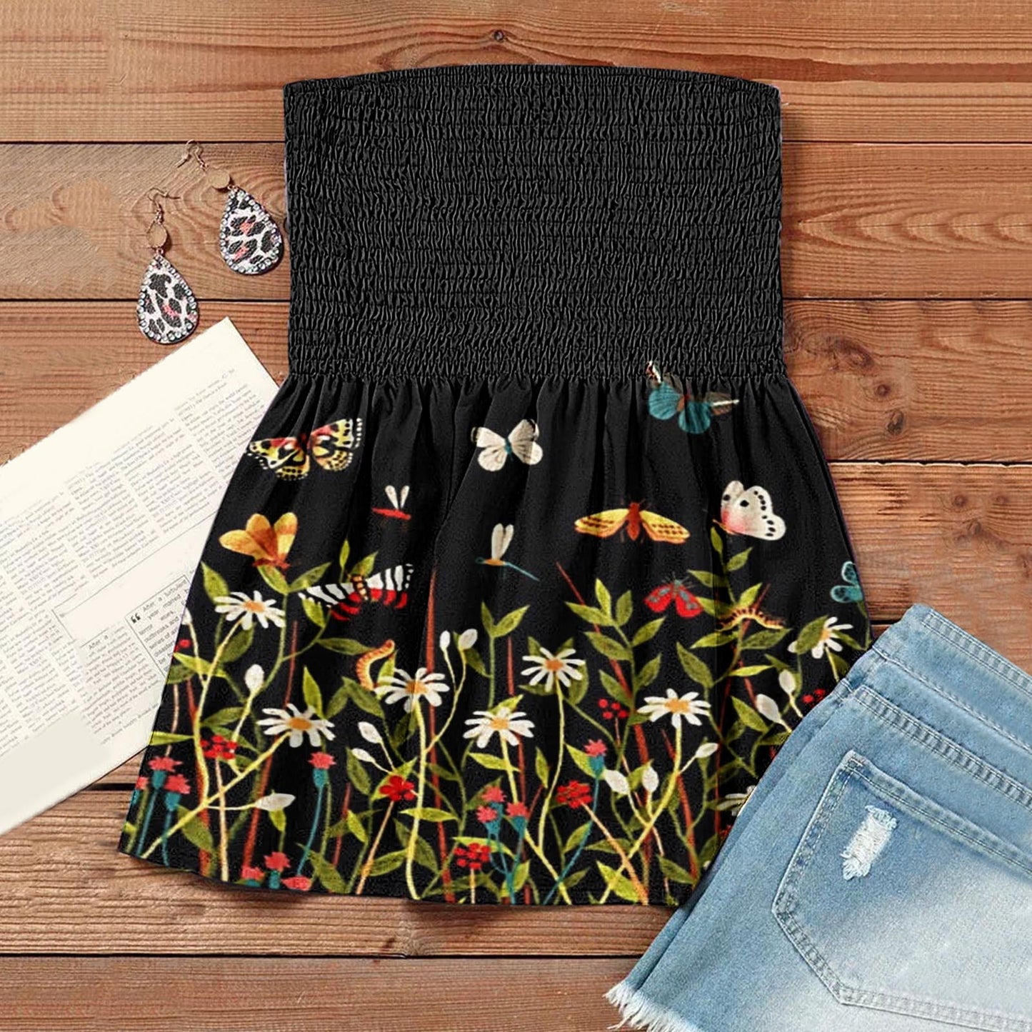 Women's T-shirt Fashion Sexy Backless Elastic Band Printed Tops