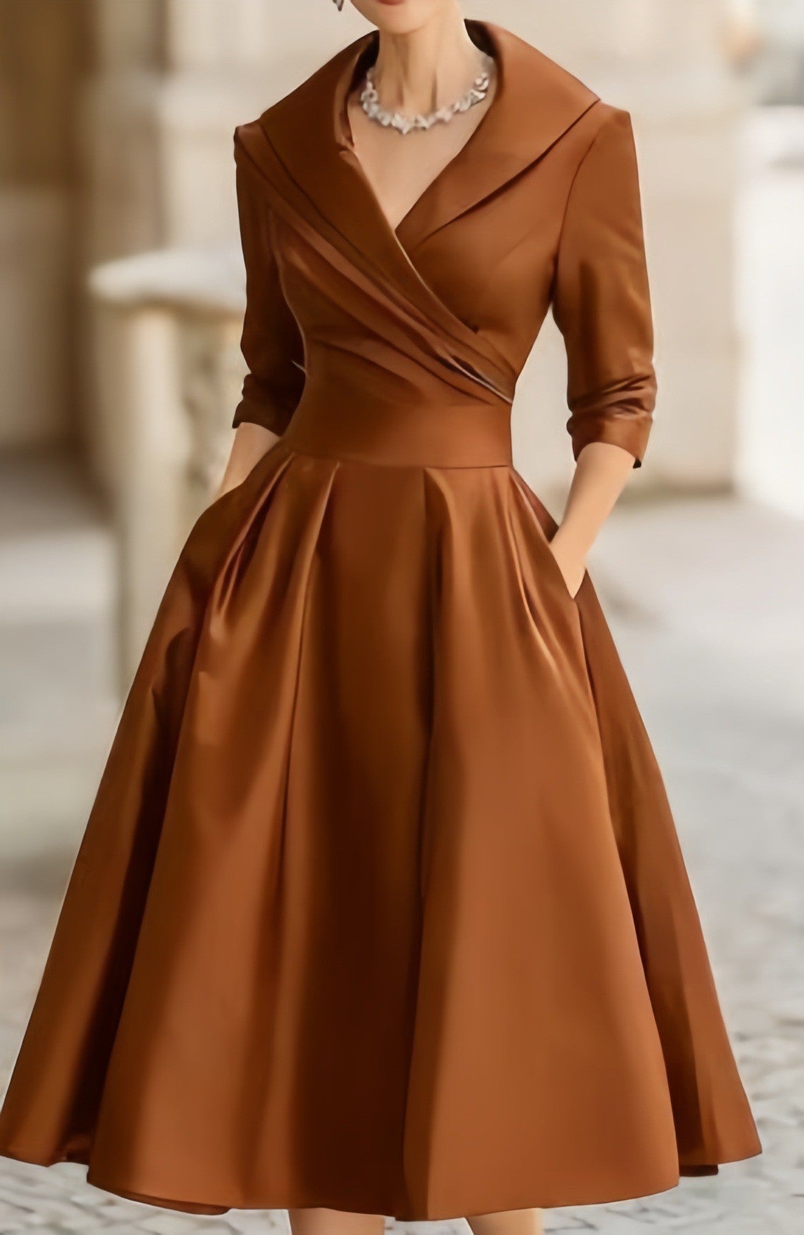 Women's Graceful Satin Waist Slimming Elegant Long Dress