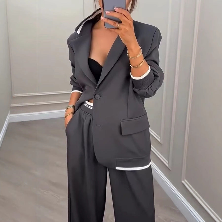 Women's Autumn Gray Commuting Fashion Long Sleeve Suits