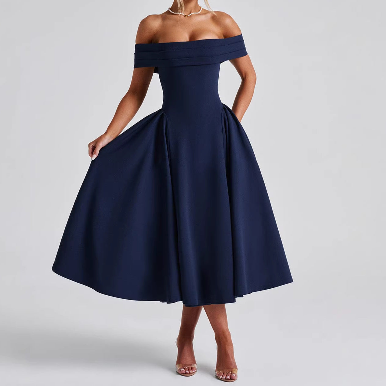 Women's Fashion Sexy Long Backless Pure Color Dress