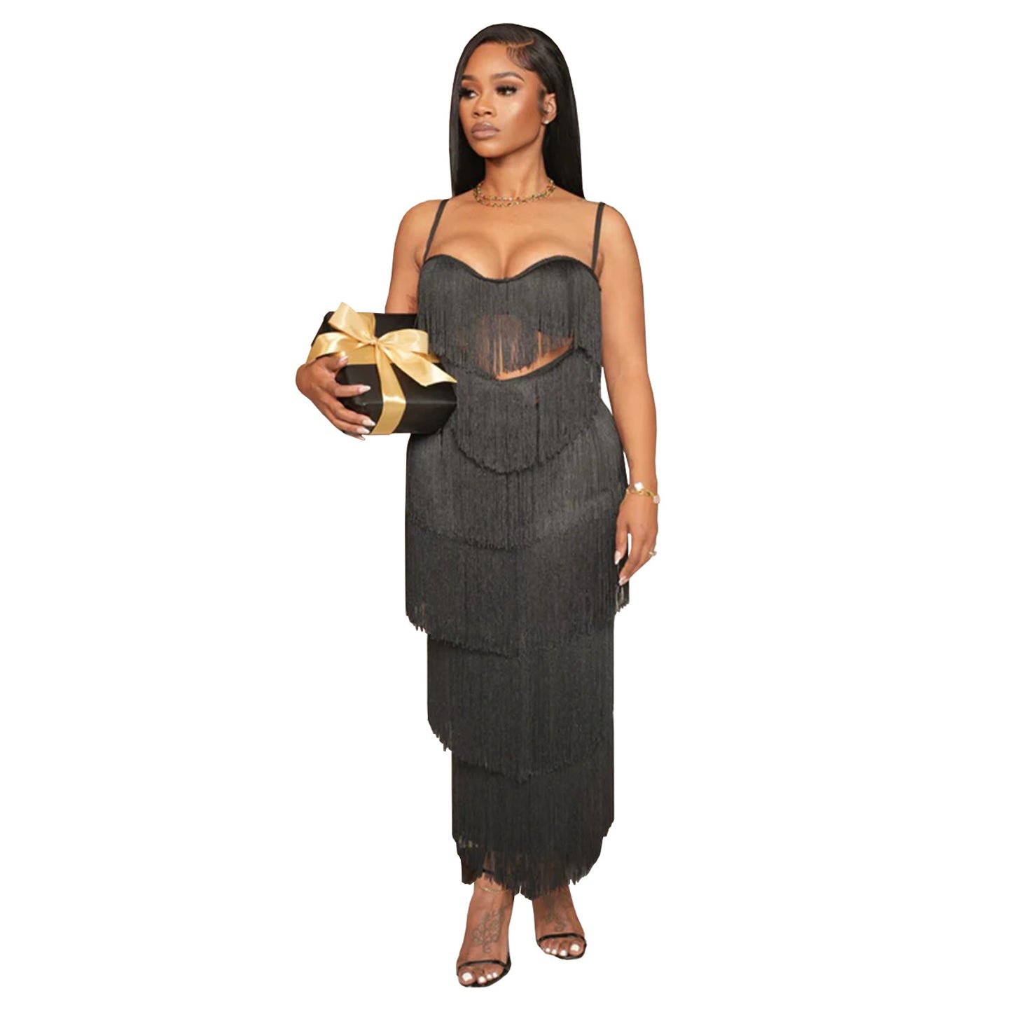 Women's Wear Sexy Strap Backless Tassel Long Dresses