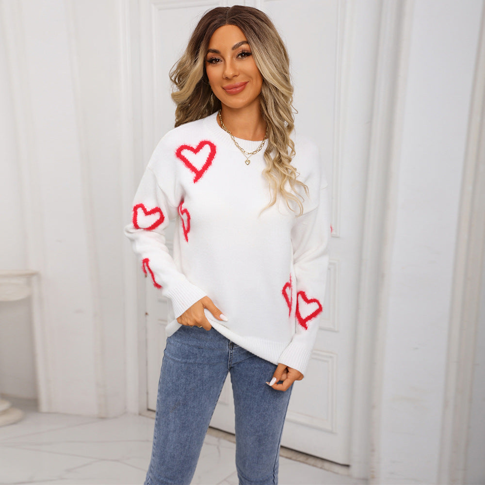 Women's Love Valentine's Day Round Neck Pullover Sweaters