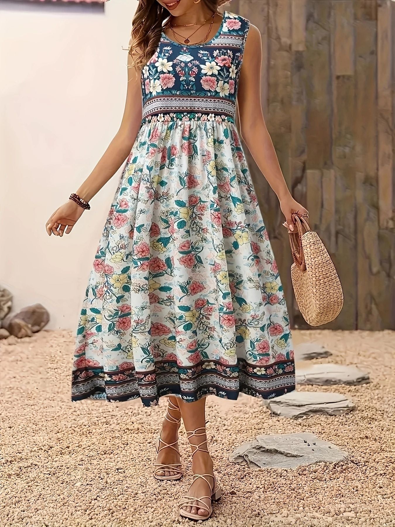 Classy Summer Sleeveless Pullover Printed Casual Dress