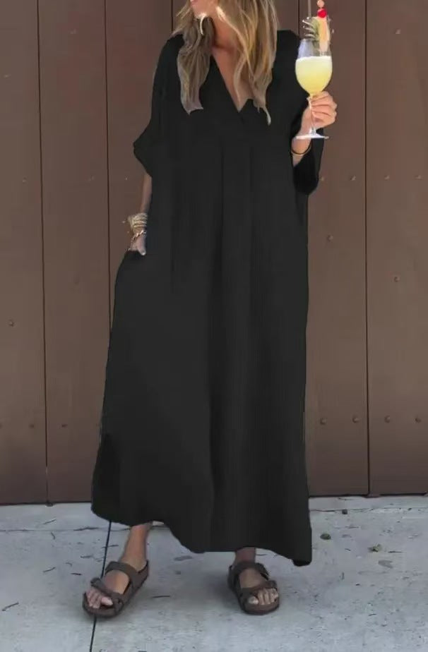 Comfortable Spring Cotton Casual Short-sleeved Long Dress