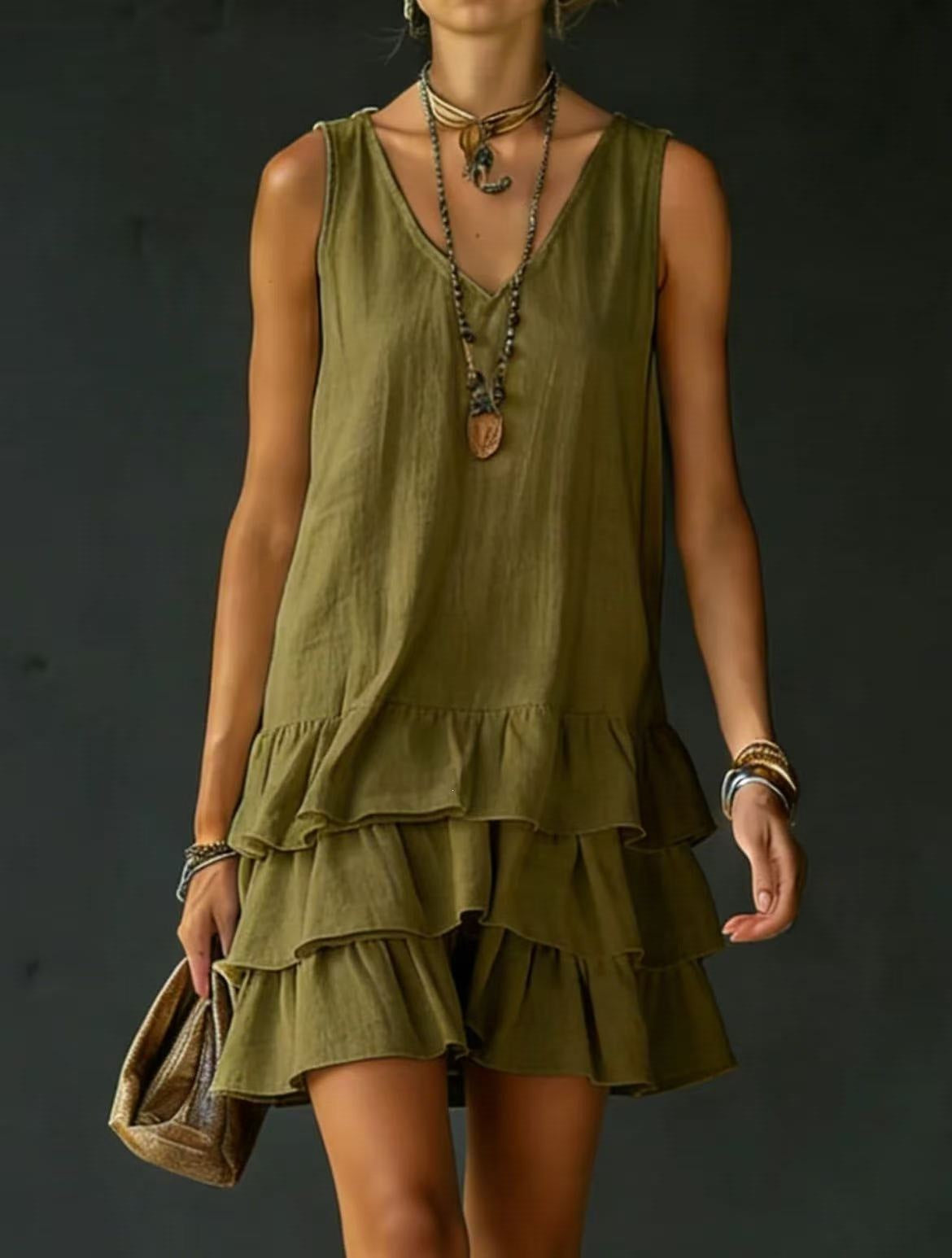 Women's Fashion Wear Loose Casual Solid Color Side Dress
