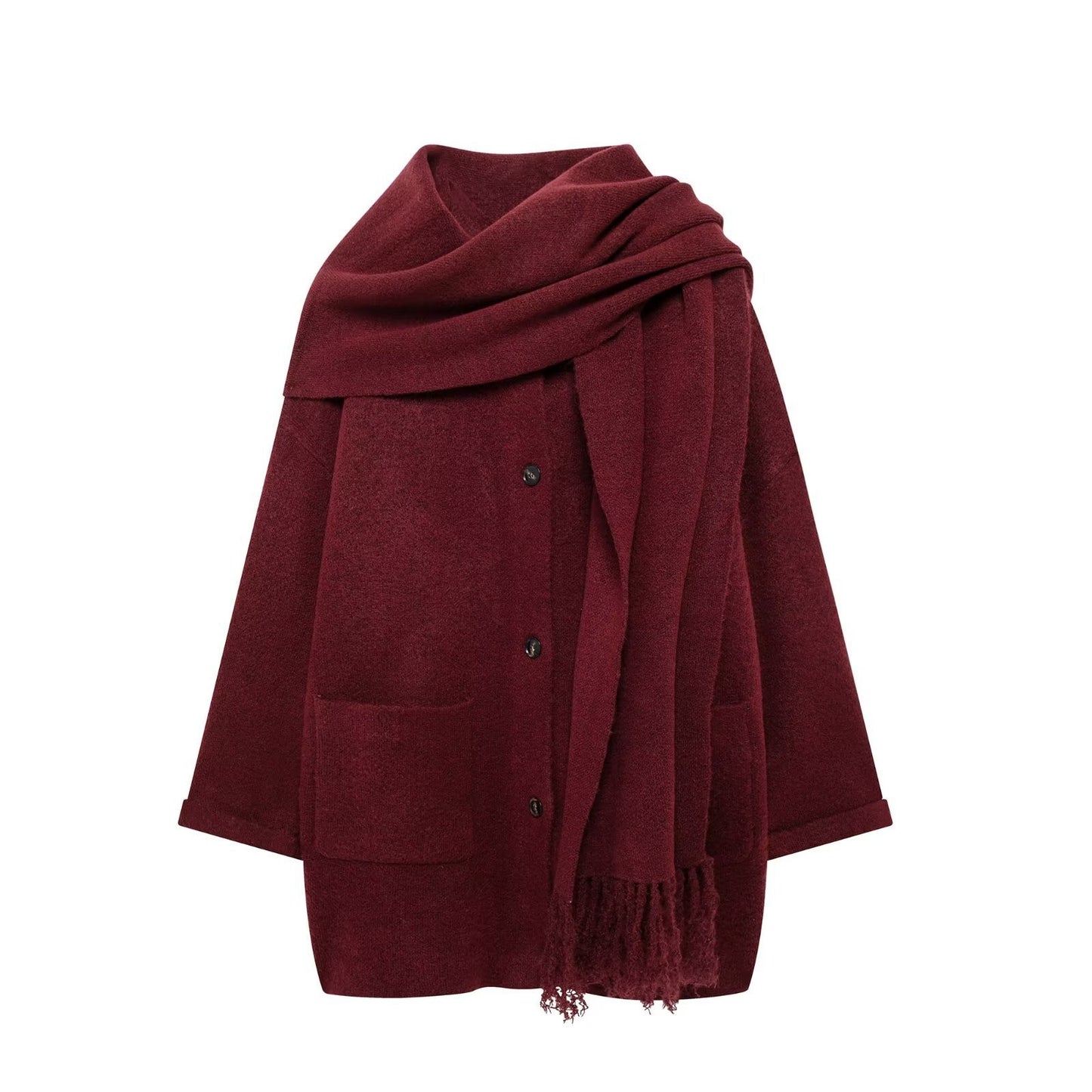 Women's Stylish Elegant Knitted With Scarf Coats