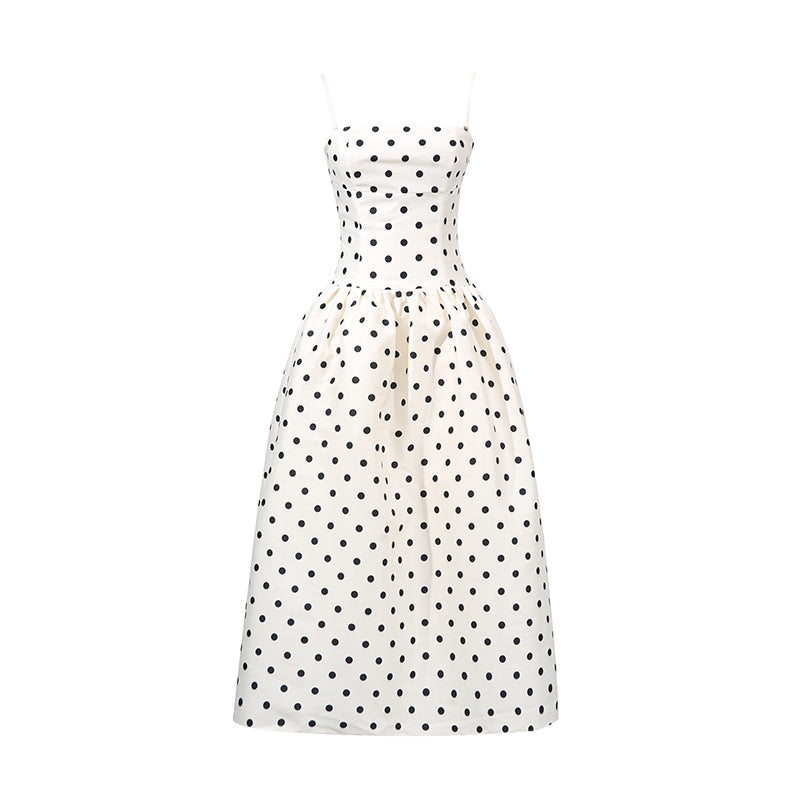 Women's Fitted Waist Polka Dots Printed French Dresses