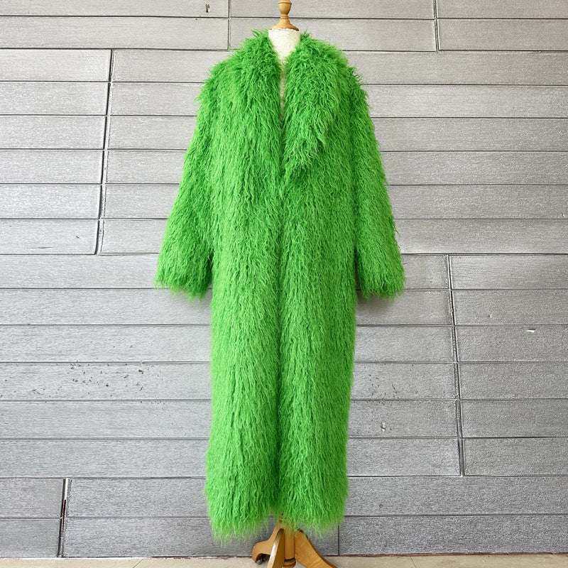Fur Imitated Tibet Sheep Green Fruit Collar Over Coats