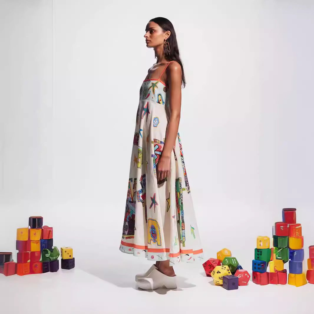 Sexy Suspender Linen Iti Large Swing Dress