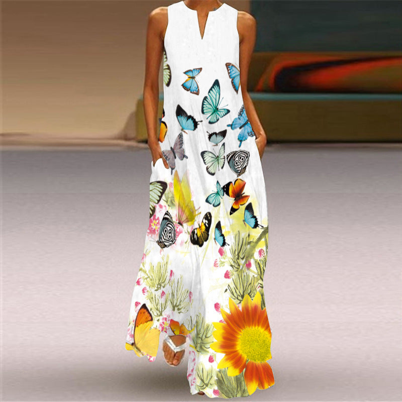 Women's Summer Sleeveless Dress Printed Emerald Dresses