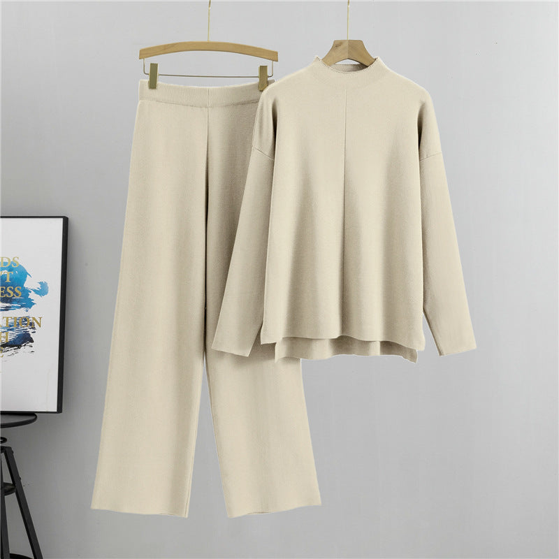 Women's Loose Irregular Knitted Wide Leg Two-piece Fashion Casual Suit