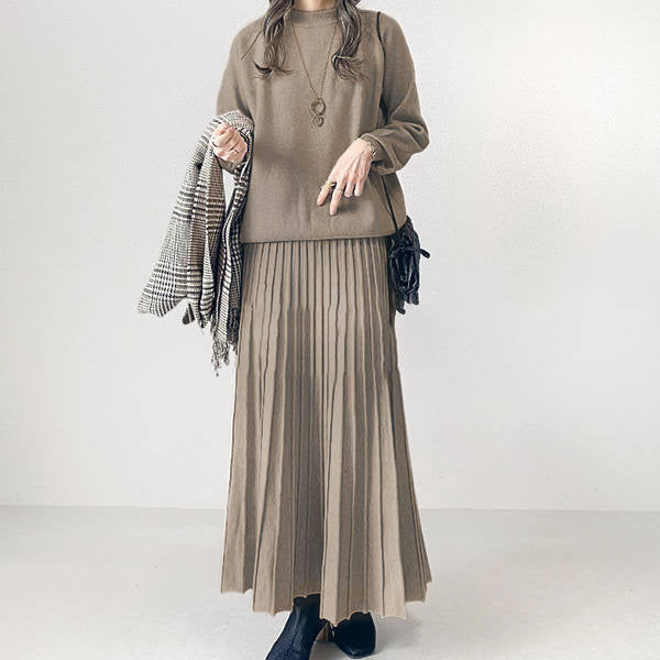 Solid Color High Waist Pleated Dress Dresses