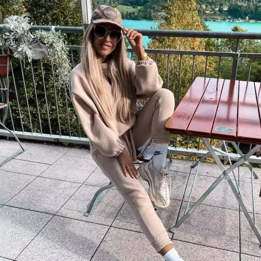Fashion Solid Color Hoodie Casual Two-piece Suits