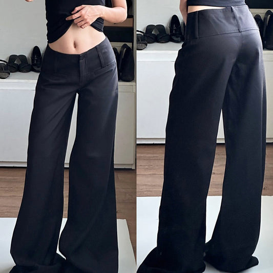 Women's Basic Versatile Simple Black Style Loose Wide Leg Low Pants