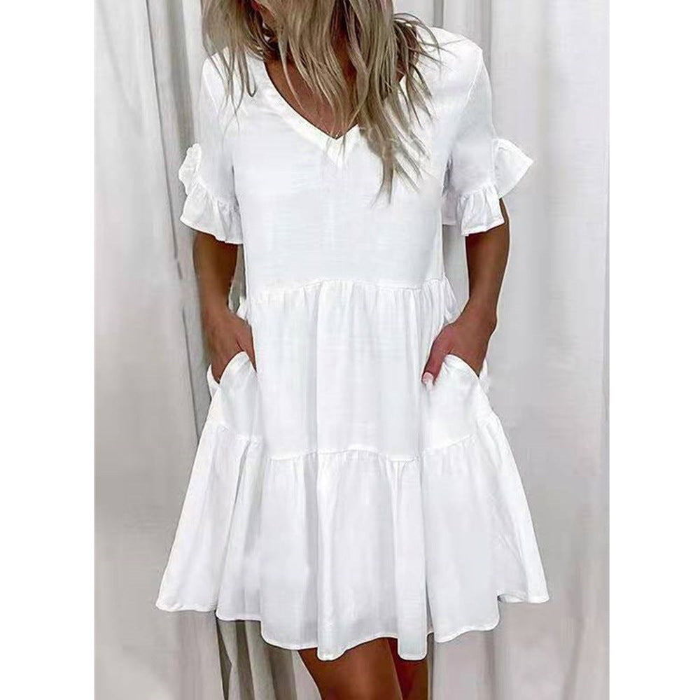 Women's Summer Loose Print Ruffled Pocket Sleeve Shorts