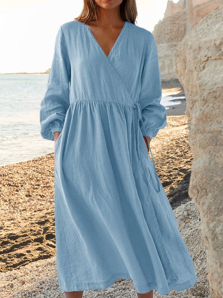 Solid Color Loose High Waist Cotton Dress