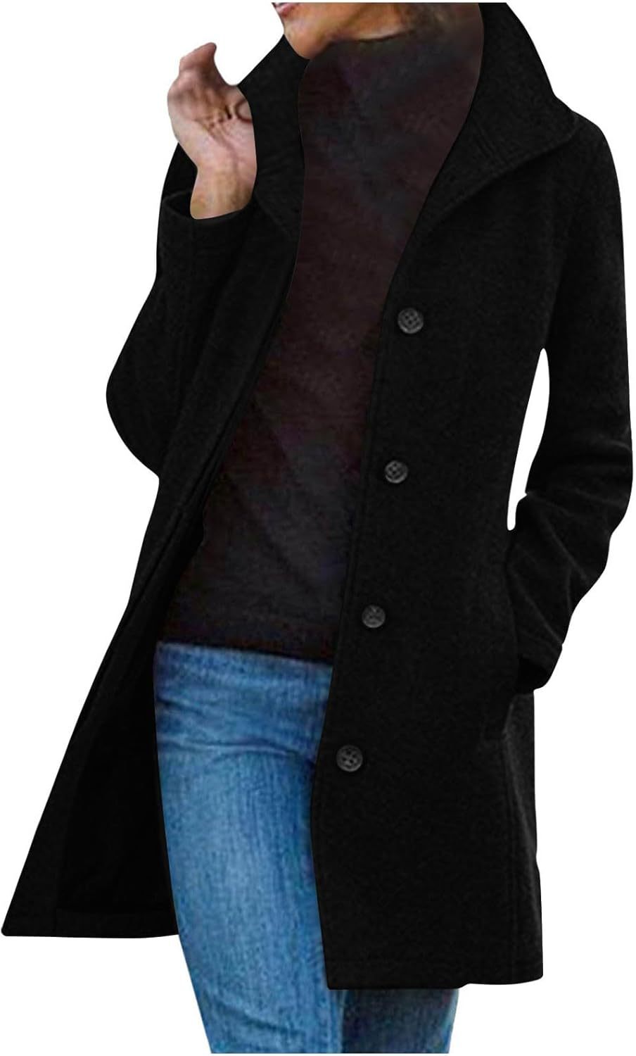 Women's Popular Single Thick Wool Mid-length Quality Coats